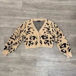 Lulu’s Fierce Heart Beige Leopard Print Eyelash Knit Cardigan